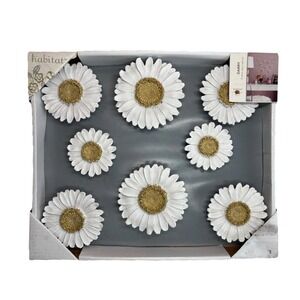 Habitat Darry 8 Piece Daisy Wall Art Set White Gold Textured Floral Decor